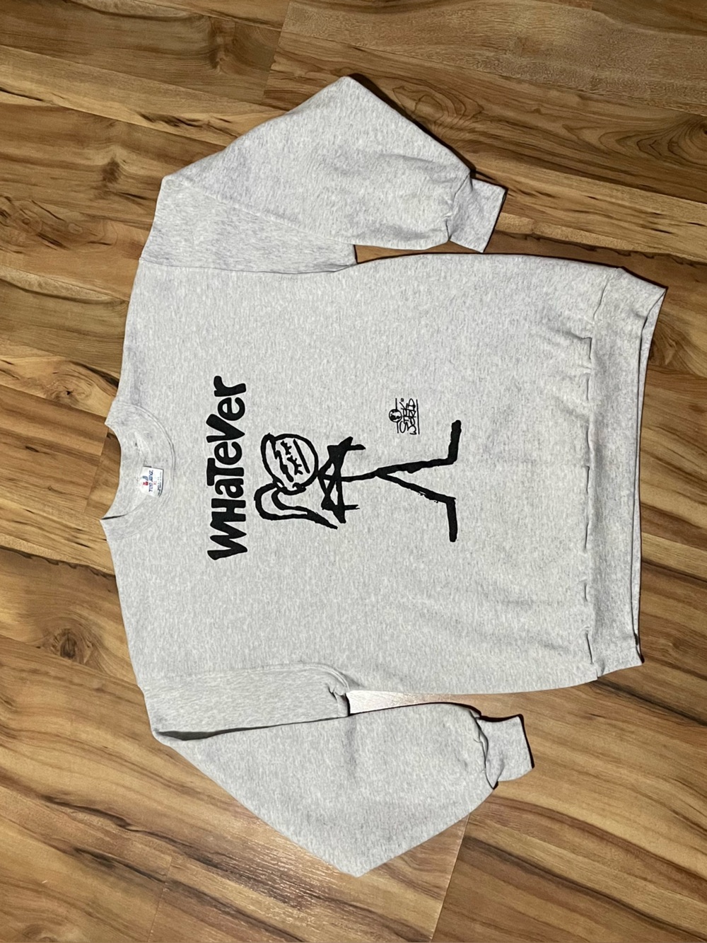 Vintage 90s Stick World “Whatever” Sweatshirt XL Tee Jays Grey Graphic Crewneck